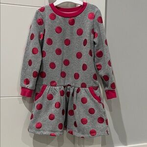 Mini Boden Kids’ Polka Dot Print Long Sleeve French Terry Sweatshirt Dress